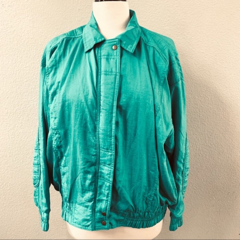 ABRAXAS vintage 80s teal blue windbreaker jacket M
